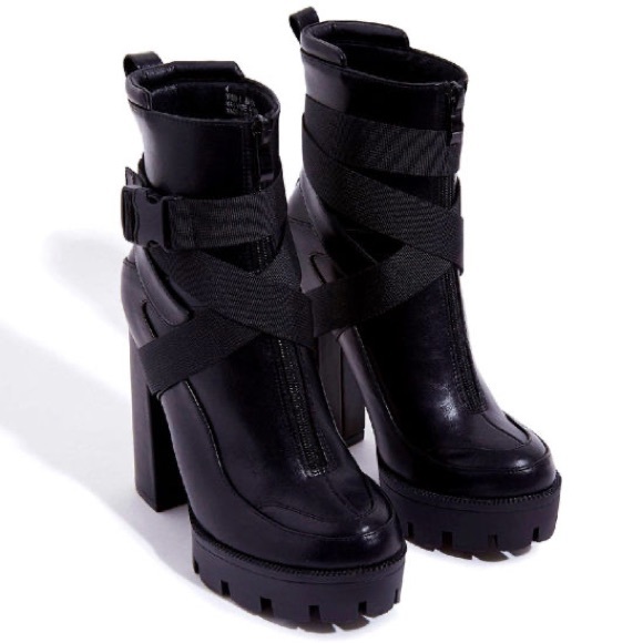 Camssoo Platform Combat Boots Chunky Block Heel Boot Zip Up Heeled Ankle Booties - Picture 6 of 6